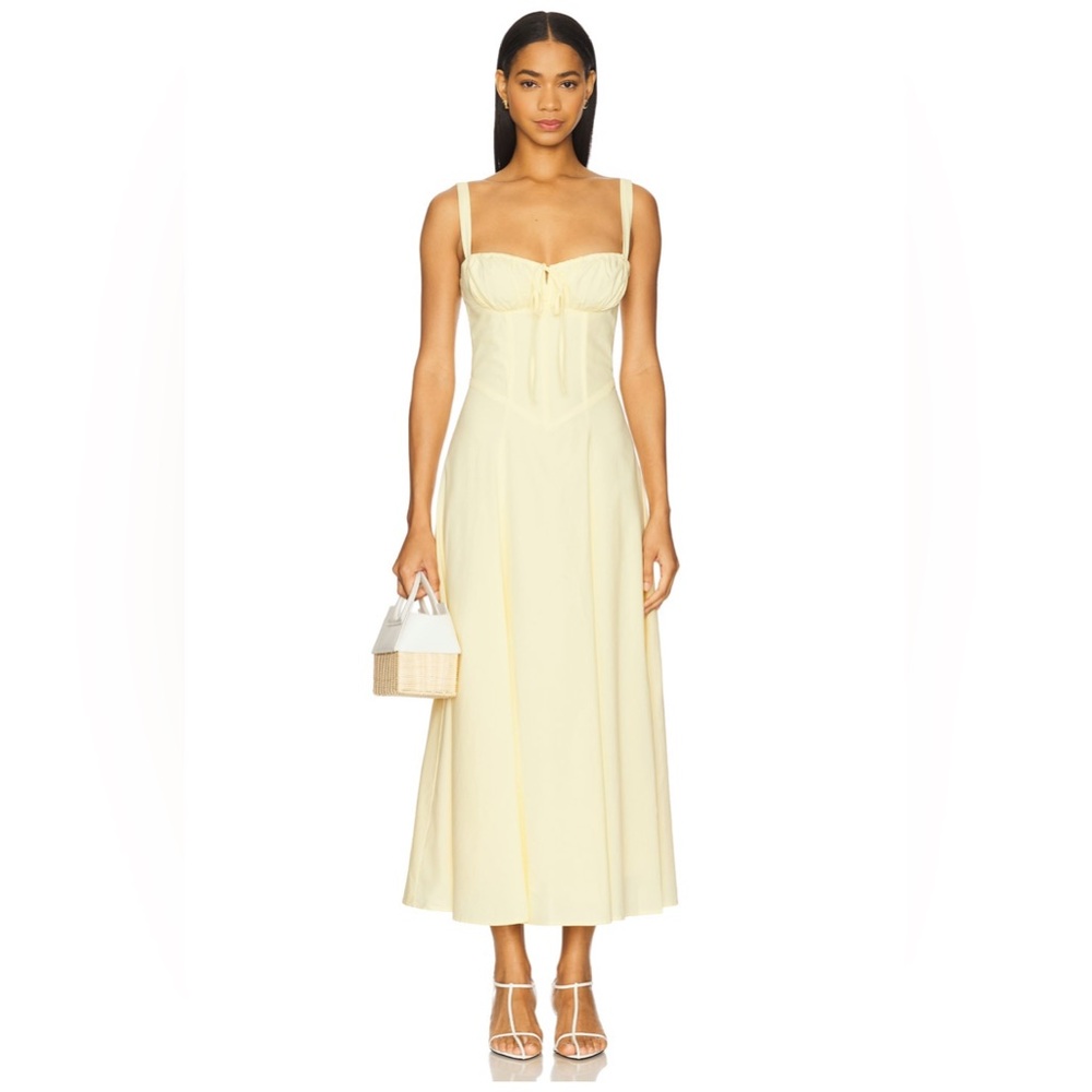 Light Yellow Midi Dress with Sweetheart Neckline